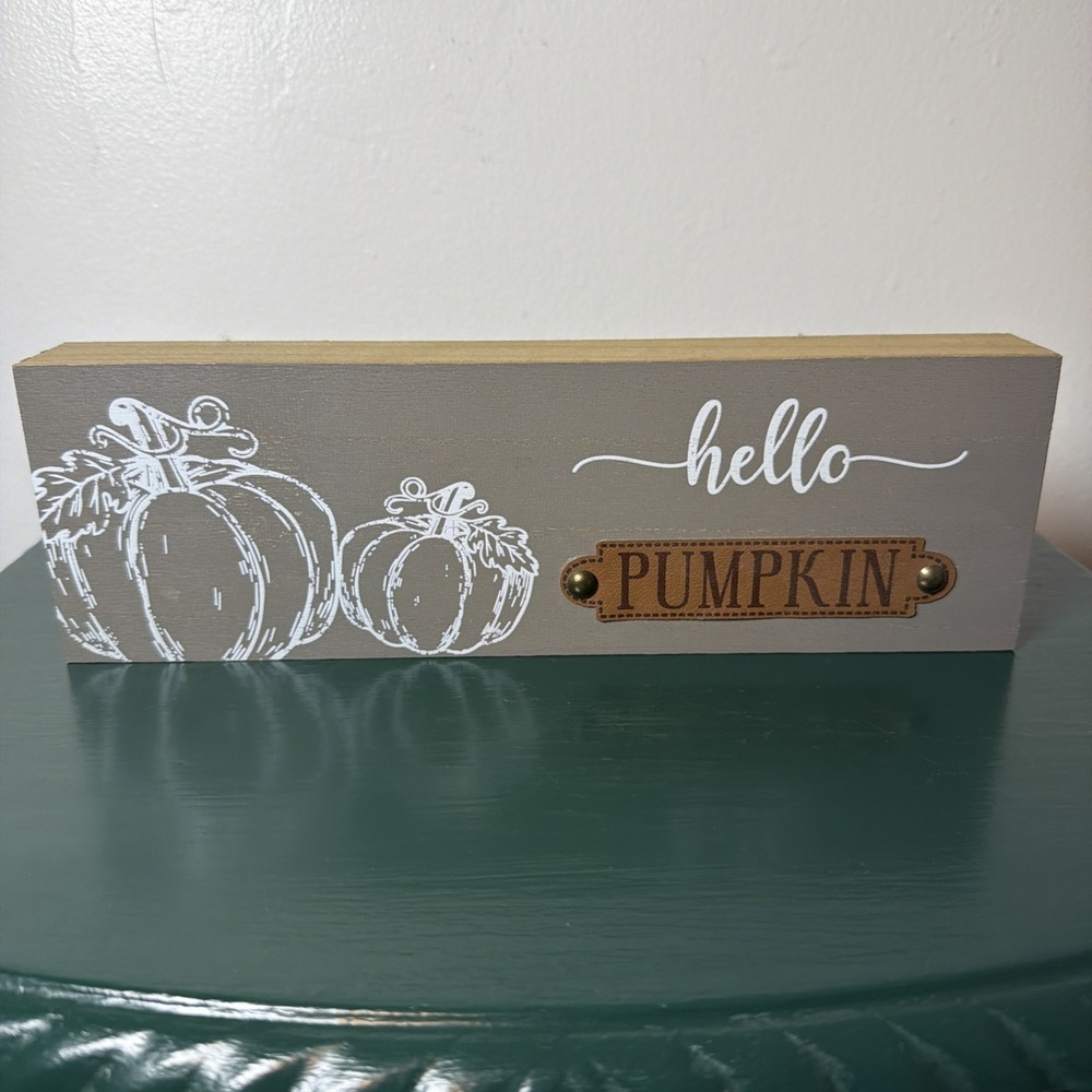Wooden Hello Pumpkin Free Standing Decorative Sign Plaque Fall Autumn Halloween‎